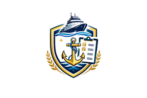Maritime shield emblem with ship, anchor, and checklist symbolizing certified crew recruitment, compliance, and international maritime standards.