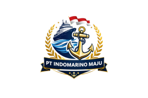 “PT Indomarino Maju logo featuring a ship, anchor, and Indonesian flag symbolizing professional maritime crew services for the global industry